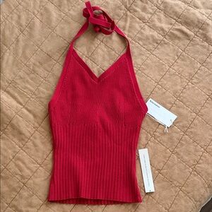Reformation Red Ribbed Halter Top